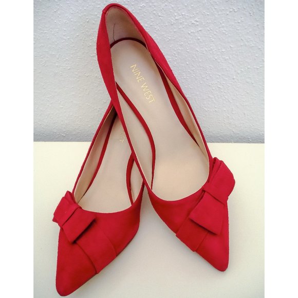 Nine West Red Pointed Toe Pumps w/ Bow - Scarlett - Picture 1 of 10